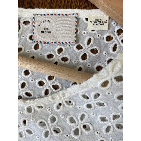 Anthropologie 9-H15 S'CL Size M White Eyelet Striped Shift Dress - Picture 4 of 6
